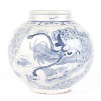 A Good Korean Paekche Pottery Blue and White Dragon Vase 18th/19th Century