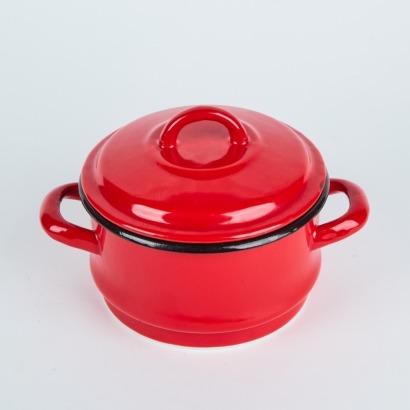 A Vibrant Red Enamel Steamer Pot