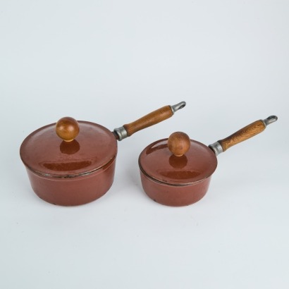 A Pair of Mocha Cast Iron Pots