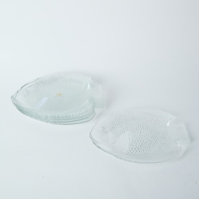 A Set of Six Glass Arcoroc Fish Plates, France