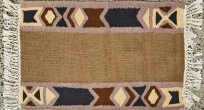 A Handwoven Olive Multi Coloured Woollen Mat