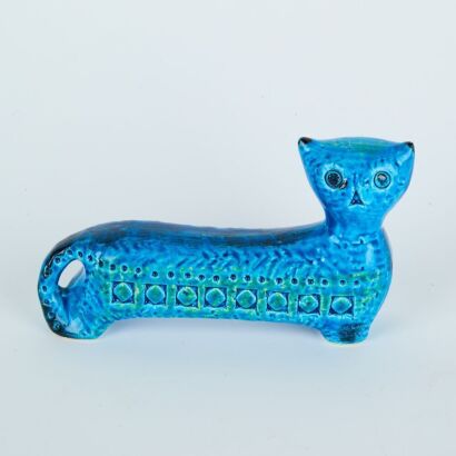 A Mid-Century Bitossi Rimini Blue Cat by Aldo Londi