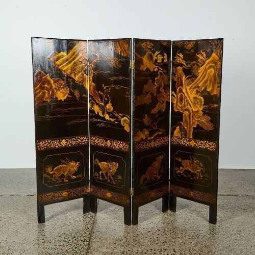A Chinese Lacquered and Handstone Inland Four-Panel Screen, c.19th Century
