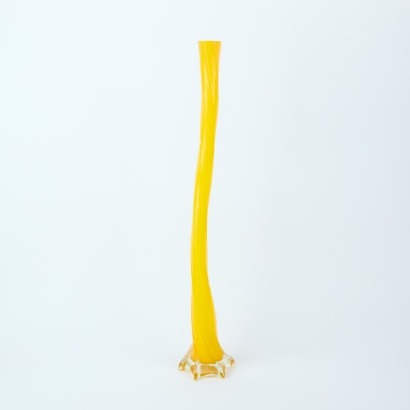 A Tall Vintage Hand Blown Twist Vase in Yellow