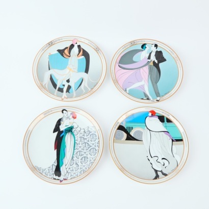 A Set of Four Art Deco In Motion Plates By Marci McDonald