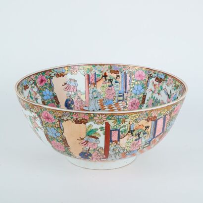 A Famille Rose Chinese Medallion Canton Porcelain Bowl