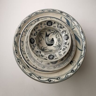 A Vietnamese Dinner Set with Blue Botanical Motifs