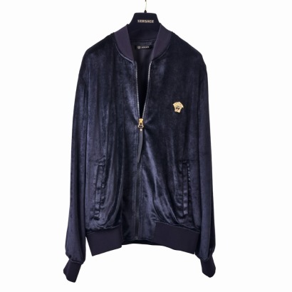 Versace, Black Velour Zip up Bomber Jacket, Size M - Near new