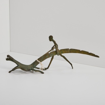 A Bronze FIgure of a Hunter and Crocodile, Africa