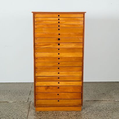 A Tall Bank of Rimu Collectors Drawers