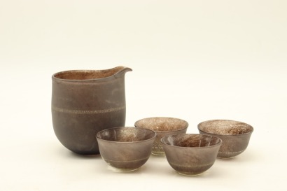 (1) Glass Sake Set with Four Cups