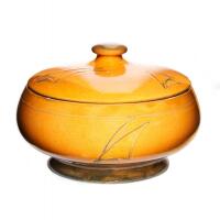 William Moorcroft, Yacht Yellow Ochre Ground Lidded Bowl, C. 1930
