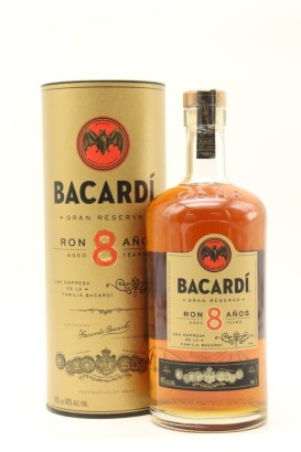 (1) Bacardi Gran Reserva 8 Ron Anos Reserva Rum, 40% ABV, 1000ml