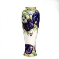 William Moorcroft, Tall Pale Pansy Vase, C. 1920