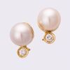 14ct Yellow Gold, 12.10mm South Sea Cultured Pearl / .44ct Diamond Earrings