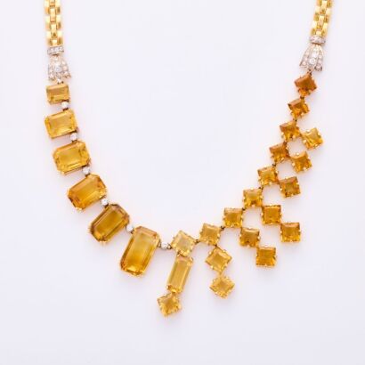 18ct Yellow Gold, 43cm, Modern, 54.00ct Citrine /.80ct Diamond Necklace