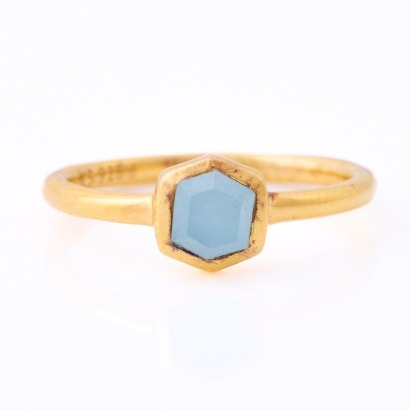 Vermeil Gold Plated / Sterling Silver, Kendra Scott, 'Davie' Aquamarine Ring with Box - Near new