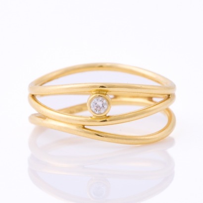 Tiffany & Co, 18ct Yellow Gold, .05ct Diamond Ring by Elsa Peretti, with Box