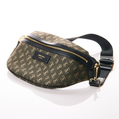 Jimmy Choo, York Black and Gold JC Monogram Jacquard Lurex Belt Bag