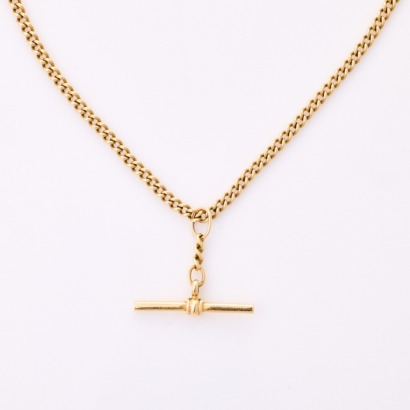 9ct Yellow Gold, Vintage, 52cm Curb Link Chain with 9ct Yellow Gold, T Bar Pendant