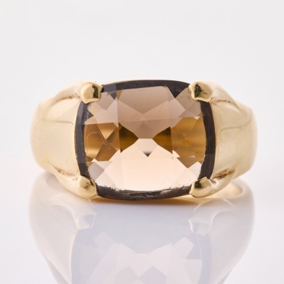 9ct Yellow Gold, Karen Walker, Smokey Quartz Ring with Box