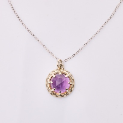 Wicken, NZ made, 12mm Amethyst 'Crystal Ball' Pendant on 14ct White Gold, 45cm Chain