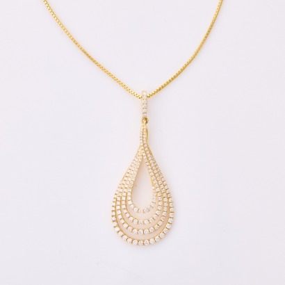 14ct Yellow Gold, Modern, .90ct Diamond Set Pendant on 45cm 14ct Yellow Gold Box Chain