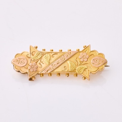 9ct Yellow Gold, Antique, Hand Engraved, 1916 Bar Brooch