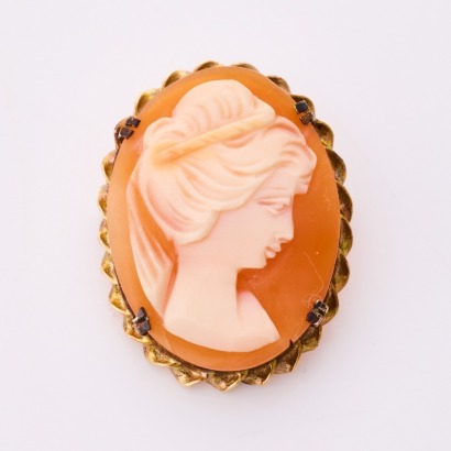 9ct Yellow Gold, Vintage, Shell Cameo Brooch
