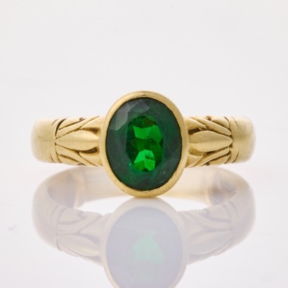 14ct Yellow Gold, Modern, Oval Mixed Cut Green Tourmaline Ring