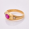 18ct Yellow Gold, Modern, Oval Cabochon Cut Ruby / .30ct Diamond Ring - 2