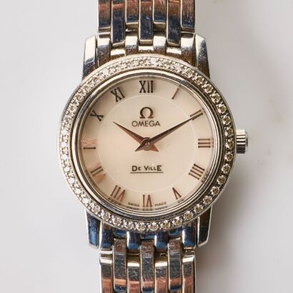 Stainless Steel, 22mm OMEGA, Deville Ladies' Diamond Bezel Quartz Wristwatch