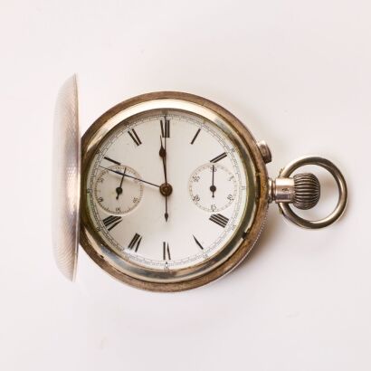 Sterling Silver, 51mm Baume / Longines, Full-Hunter Chronograph Monopusher Pocket Watch, circa 1910