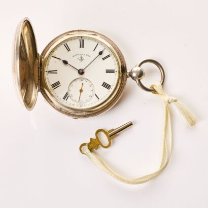 Sterling Silver, 50.5mm Rotherham's Key Wound Movement, Dennison Cased Pocket Watch, circa 1893