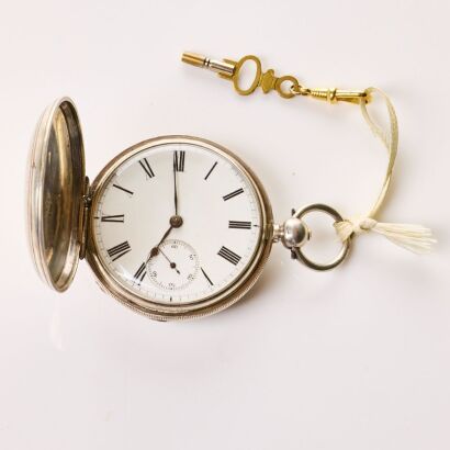 English, Sterling Silver Cased, 53.5mm Waltham "Martyn Square" Full Hunter Key-Wound Pocket Watch, circa 1883