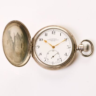 Sterling Silver, N.Greiner, Full Hunter Pocket Watch, Dennison Silver British Made Case, circa 1923