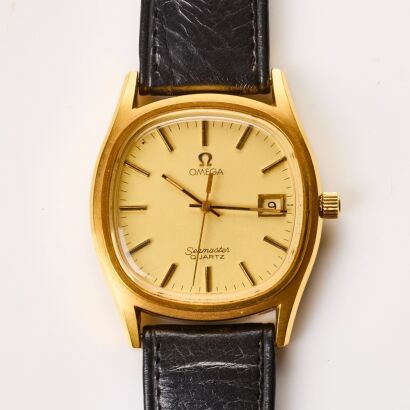 Gold Plated, 35mm OMEGA Seamaster Quartz Gold Plated Tonneau Shaped Case Wristwatch, circa 1980