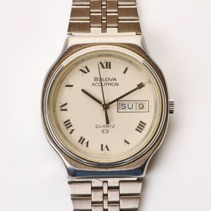 Stainless Steel, 37.5mm Bulova Accutron Quartz Day/date Wristwatch, Reference 8138