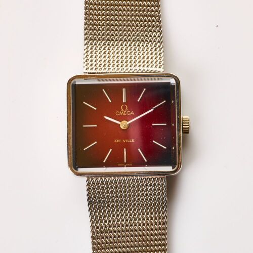 Stainless Steel, OMEGA De Ville, Red Ombr&eacute; Vignette Dial, Hand-wound Wristwatch, circa 1970's