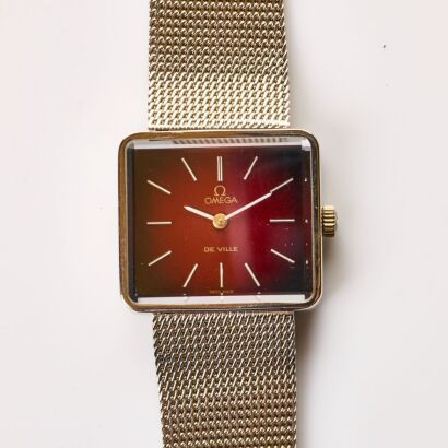 Stainless Steel, OMEGA De Ville, Red Ombr&eacute; Vignette Dial, Hand-wound Wristwatch, circa 1970's