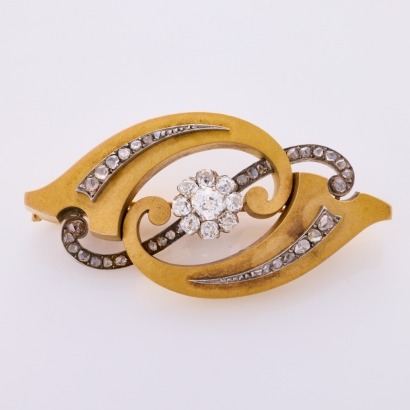 18ct Yellow Gold / Silver, Victorian, 2.31ct Diamond Set Brooch