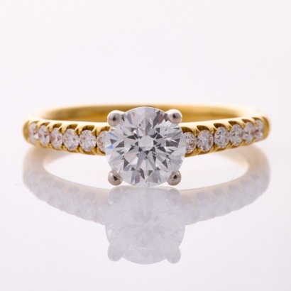 18ct Yellow Gold, Modern, 1.01ct Diamond / .25ct Diamond Ring, GIA certified