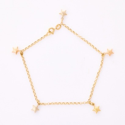 18ct Yellow Gold, 22.5cm Four Star Hollow Charm Bracelet