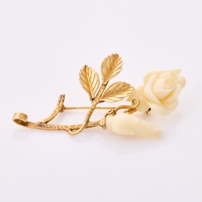 14ct Yellow Gold, Vintage, Carved Flower Brooch