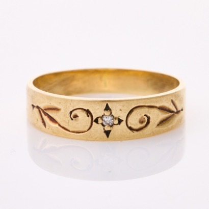 9ct Yellow Gold, .01ct Diamond Ring, Size M