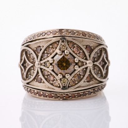 18ct White Gold, Modern, Handmade 2.43ct Cognac Diamond Ring