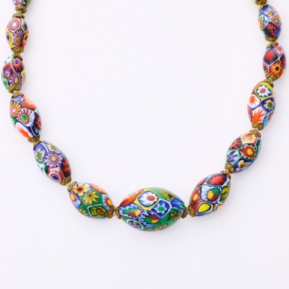Venetian 'Millefiori' 45cm Graduated Bead Necklet with 18ct Yellow Gold Clasp