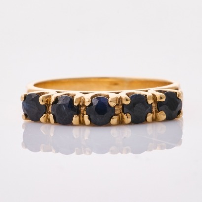 9ct Yellow Gold, Five Stone Sapphire Ring, Size K 1/2
