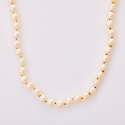 Opera Length, 88cm Knotted 6.85mm Pearl Strand with Silver Clasp