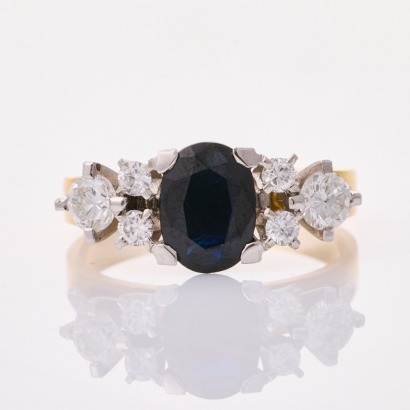 18ct Yellow Gold, Modern, 1.30ct Sapphire / .54ct Diamond Ring